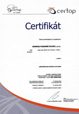ISO certifikát projektového manažérstva pre realizáciu komplexných projektov.