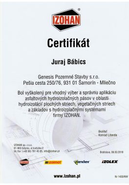certifikát asfalt pás Bábič