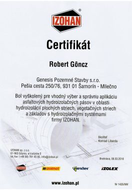 certifikát asfalt pás Goncz R